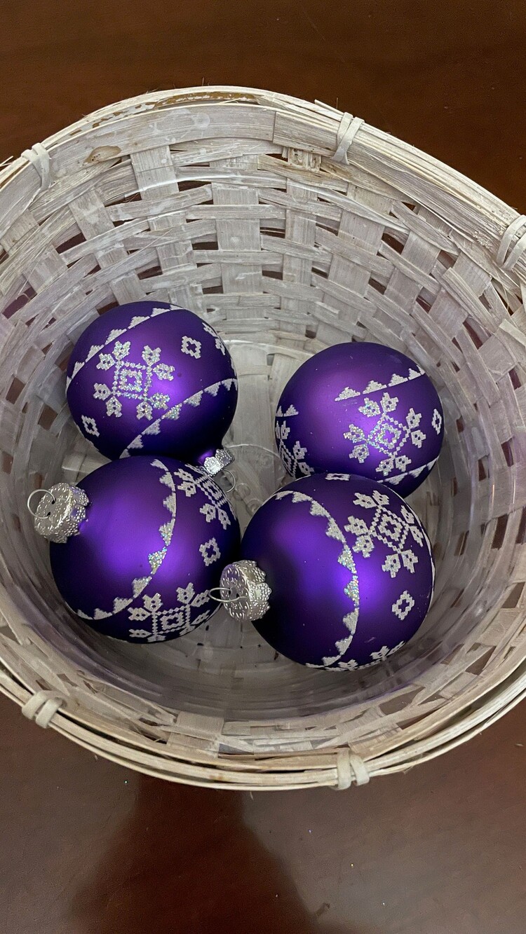 Purple Snowflake Glass Christmas Ornament Set of 4 Holiday Decor